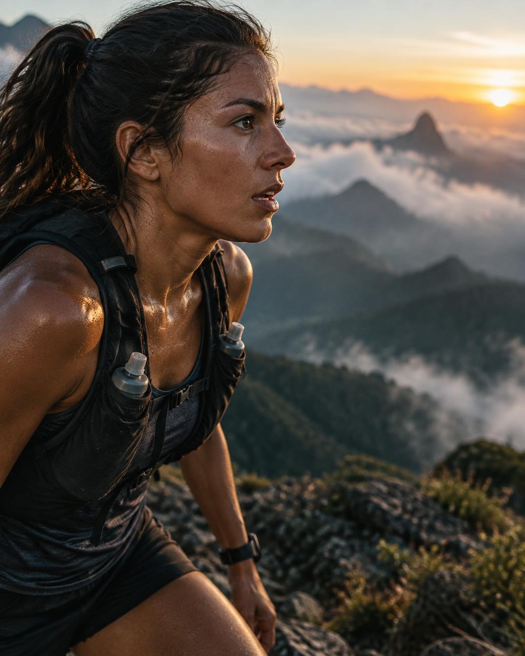 Atleta enfrentando a subida na montanha
