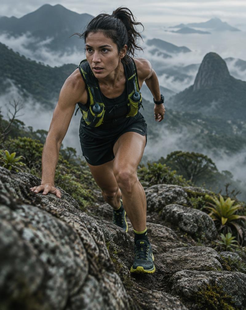 Atleta subindo uma formação rochosa